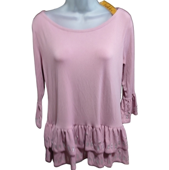 Belldini Pink Top with Silver Grommets, 3/4 Sleeves, S - Picture 1 of 10